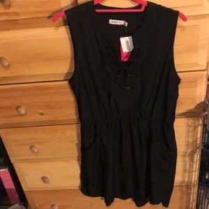 Black lace up front dress